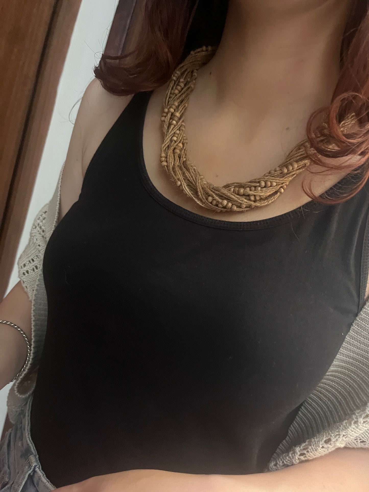 Jute Small Wooden Beads Neckpiece