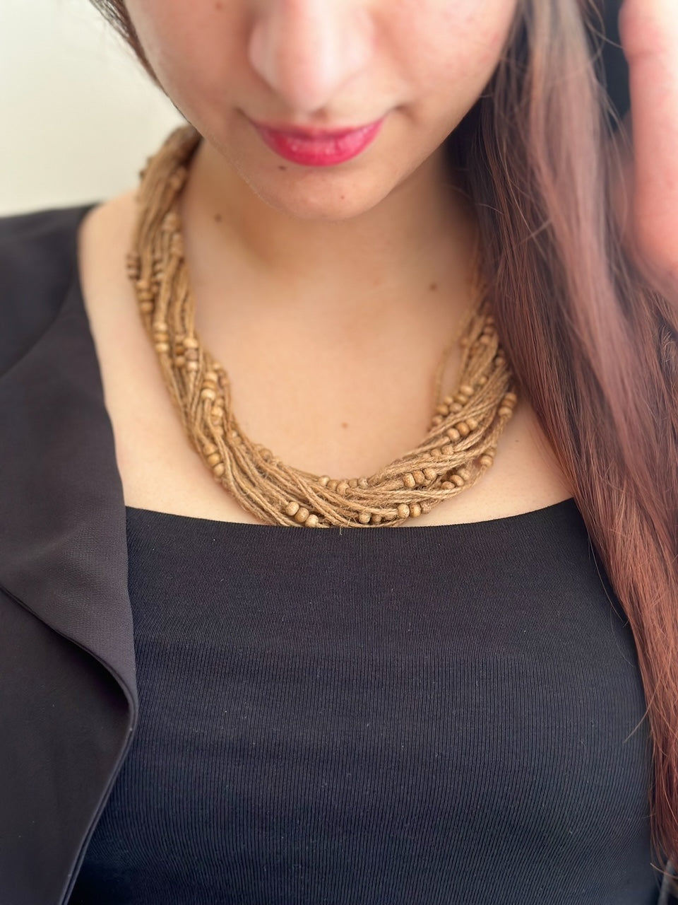 Jute Small Wooden Beads Neckpiece