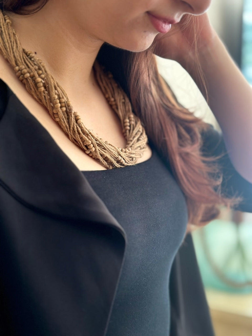 Jute Small Wooden Beads Neckpiece
