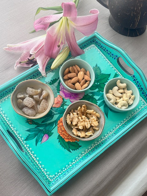 Handpainted Wooden Tray in Turquoise Floral
