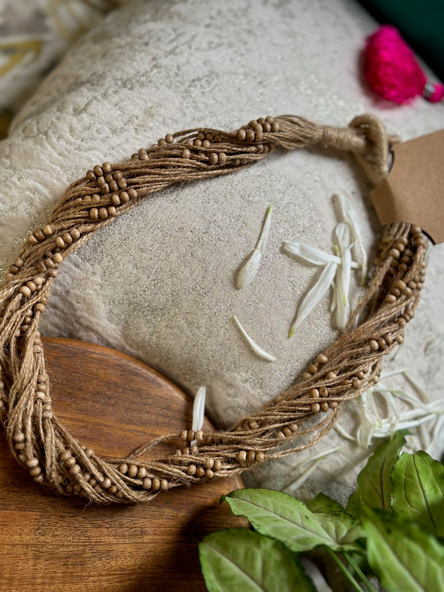 Jute  Small Wooden Beads Neckpiece