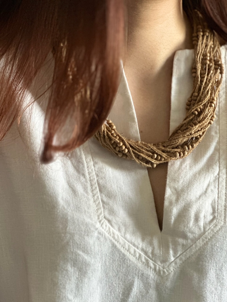 Jute  Small Wooden Beads Neckpiece