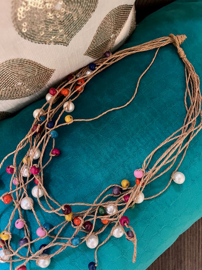 Boho Jute NeckPiece with Multicolored beads