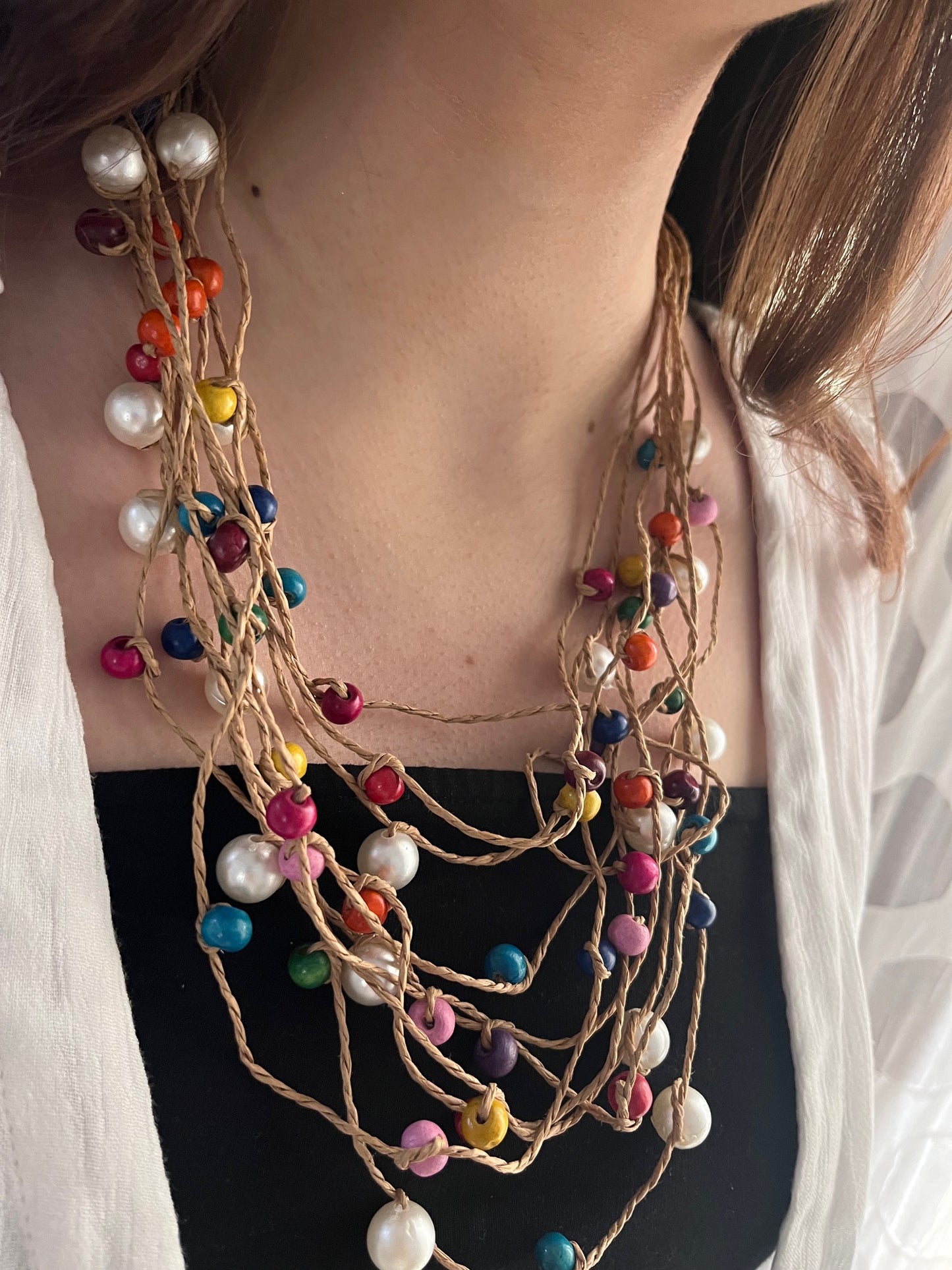 Boho Jute NeckPiece with Multicolored beads