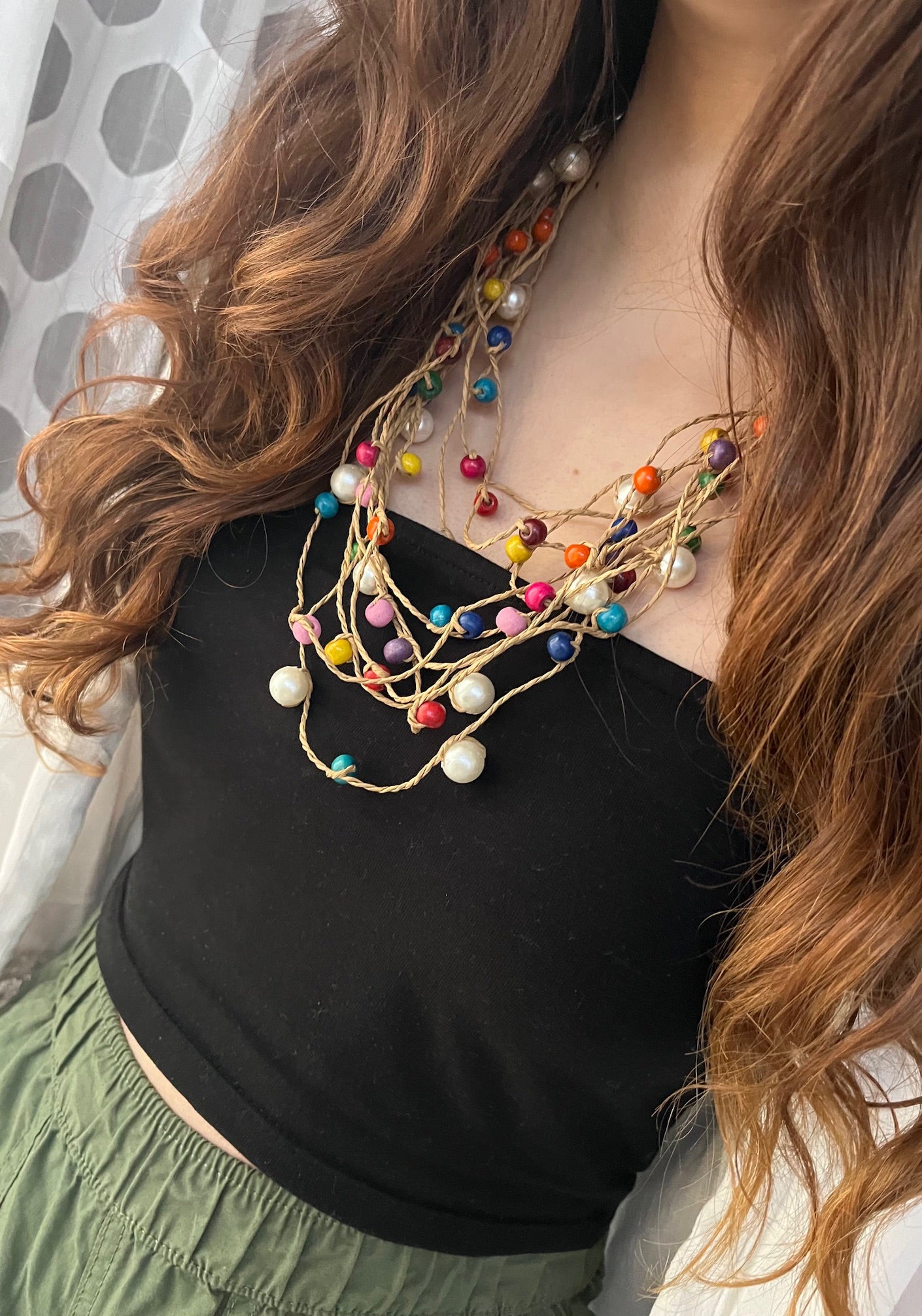 Boho Jute NeckPiece with Multicolored beads